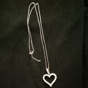 Sterling Silver Moissanite Pave Open Heart Necklace